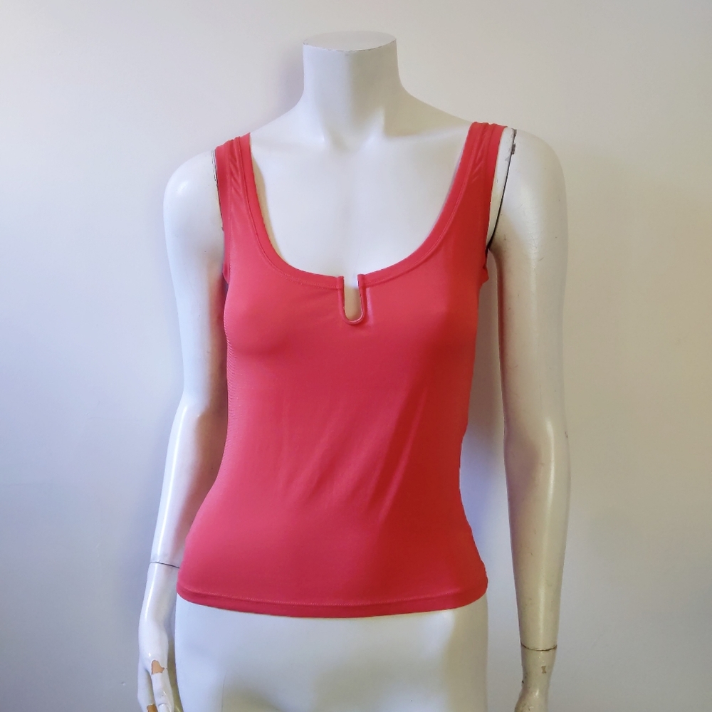 Rare Vintage Sportmax MaxMara Coral Pink Matte Jersey U Bust Tank S